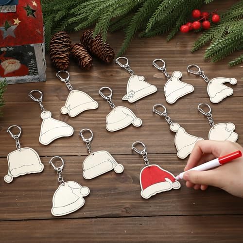 RattanView 24 Pcs Santa Hats Craft Keychains DIY Keychain, 12 Styles - Image 4