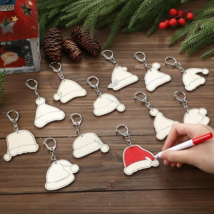 RattanView 24 Pcs Santa Hats Craft Keychains DIY Keychain, 12 Styles - Image 4