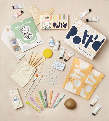 Pott'd Deluxe Edition Air Dry Clay at-Home Pottery Kit for Beginners Including Tools, Paints, Brushes, Varnish Seal, Instruction and Inspo Guide, Paint Pens, Pottery Stamps - Image 2