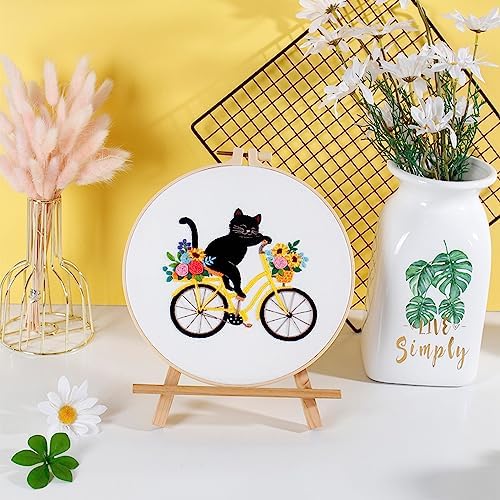 Louise Maelys Cat Bicycle Embroidery Kit for Beginners Floral DIY Craft - Image 5