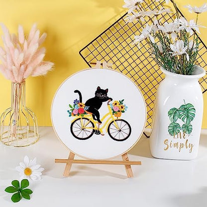 Louise Maelys Cat Bicycle Embroidery Kit for Beginners Floral DIY Craft - Image 5