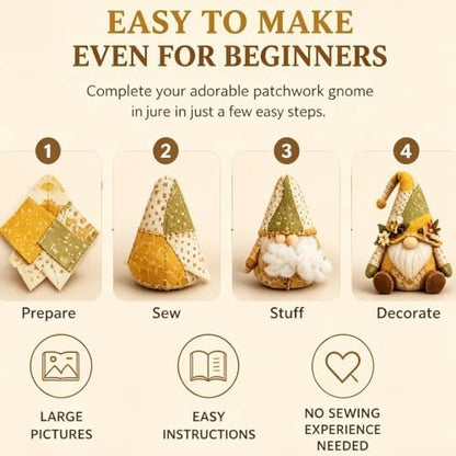 DIY Patchwork Gnome Sewing Kit, DIY Patchwork Animal Kit, Pre-Cut Felt Button Art Animal Craft Project Set, Handmade 3D Cozy Stuffed Gnome Creative Home Decor for Adults &Beginners, Halloween (EE) - Image 3
