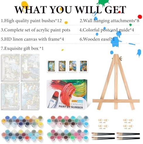 4 Pack Framed Paint by Numbers Kit for Adults Lemon Tree with Wooden Easel - Image 4