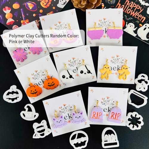 Xaekicr Halloween Polymer Clay Cutters Set – 8Pcs Clay Cutters for Earrings, Pumpkin Skull Witch Hat Molds for DIY Clay Jewelry Making - Image 2
