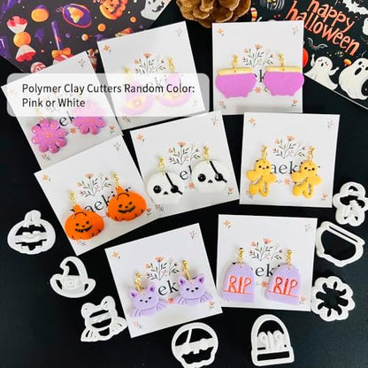 Xaekicr Halloween Polymer Clay Cutters Set – 8Pcs Clay Cutters for Earrings, Pumpkin Skull Witch Hat Molds for DIY Clay Jewelry Making - Image 2