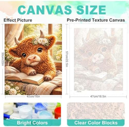 Highland Cow Paint by Numbers Kit for Adults, Oil Painting Canvas 16x20inch - Image 2