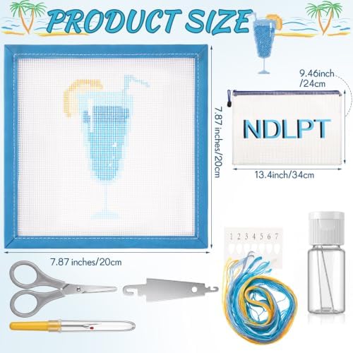 Sabary 14 Mesh Needlepoint Kit Hand Painted Canvas 7.8", Blue Goblet - Image 2