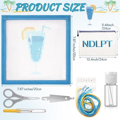 Sabary 14 Mesh Needlepoint Kit Hand Painted Canvas 7.8", Blue Goblet - Image 2