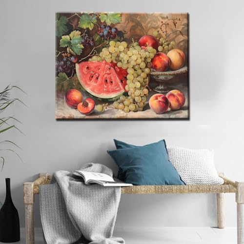 Fruits DIY Paint by Numbers for Adults Vintage Fruits DIY Digital Oil Painting Grape Watermelon Orange Peach Plum Painting Kits Canvas Acrylic Paint Funny Room Decor 16x20 Inch （without Frame ） - Image 3