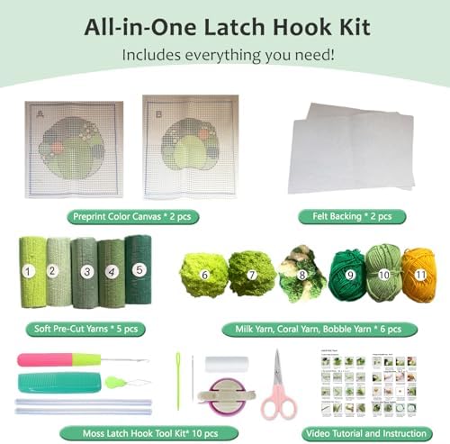 msamiagfn Latch Hook Kits for Adults Beginners with 3D Moss Design Coasters, 2 Pack - DIY Craft Hobbies for Women - Image 3