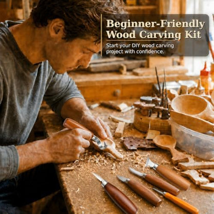 26 in 1 Complete Wood Carving Kit for Beginners with Leather Storage Bag - Image 3