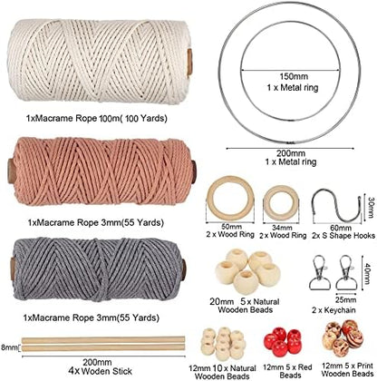 UHAPEER Macrame Kits for Adults Beginners with 656 Feet 3 mm Cotton Cord - Image 2