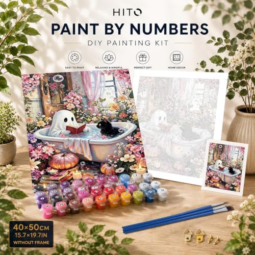 Halloween Paint by Numbers Kit for Adults Bathroom Ghost 16x20 In Frameless - Image 2