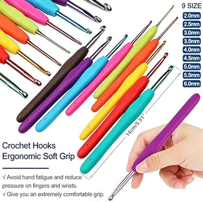 Hntess 118Pcs Crochet Kit for Beginners, Premium Knitting & Crochet Supplies Set with 12 Yarn Spools, 21 Crochet Hooks, 6 Sewing Needles & Storage Case, Complete Starter Crochet Kit for Adults - Image 3