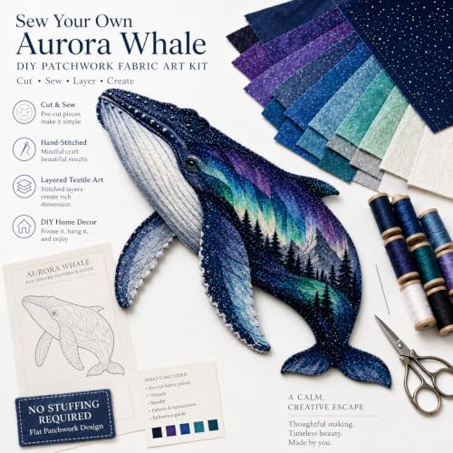 LWLQCZJ Northern Lights Animal Embroidery Kit DIY Fabric Patchwork Craft Set (Whale) - Image 6