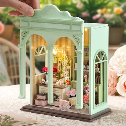 CUTEROOM DIY Miniature House Building Kit for Adults with LED Lights - Realistic Mini Dollhouse Model & Wooden Furniture, Creative Craft Kit for Home Decor Gift- Floral Reverie - Image 3