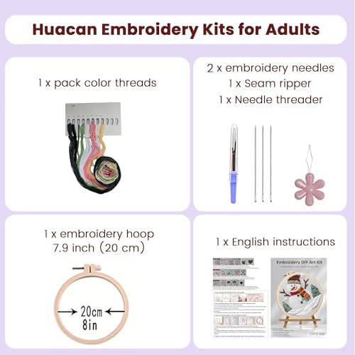 Huacan Embroidery Kits for Adults Beginner DIY Cross Stitch Stamped Christmas Pattern Stitching Sewing Kit 1 Piece 7.8 x 7.8 Inch (Snowman) - Image 2