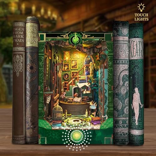 DIY Book Nook Kit 3D Wooden Puzzle DIY Miniature House Kit Magic Dollhouse Tiny House Bookshelf Dollhouse for Adults with LED Light- Snake House (SQ-41) - Image 4