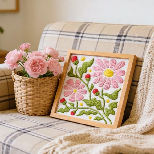 INFUNLY Boho Flower Punch Needle Kit, DIY Punch Needle Embroidery Kit for Adult Beginners 9.4x9.4 inch Complete Needlework Craft Supplies with Pre-Printed Floral Fabric & Threads - Image 4