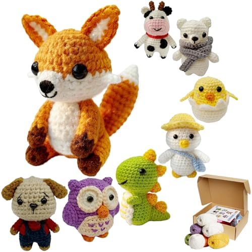 Easy Crochet Kit for Beginners, 8PCS Amigurumi Animal Crochet Starter Kit by QIMIALOL