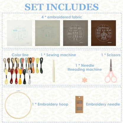 4 Sets Embroidery Kit for Beginners Including Embroidery Cloth with Patterns Thread Complete Sewing Practice Set for Adults DIY Craft,Easy to Learn 38 Different Stitches - Image 3