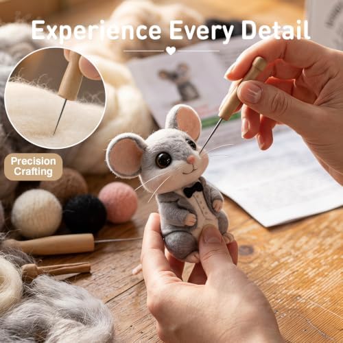 DIY Needle Felting Kit Cute Gentleman Mouse in Tuxedo – Needle Felting Starter Kit with Fiber Roving, Needles, Felting Pad & Instructions | Felted Character Animal Kit for Beginners Adults - Image 4