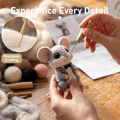 DIY Needle Felting Kit Cute Gentleman Mouse in Tuxedo – Needle Felting Starter Kit with Fiber Roving, Needles, Felting Pad & Instructions | Felted Character Animal Kit for Beginners Adults - Image 4