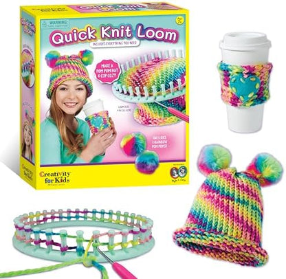 Creativity for Kids Quick Knit Loom Kit - Knitting Kit for Kids, Make Your Own Pom Pom Hat and Accessories, Knitting Loom Crafts for Kids by CreativityforKids