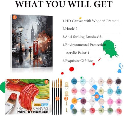 Framed Paint by Numbers Kit for Adults Beginner 16x20 Inch, London City - Image 4