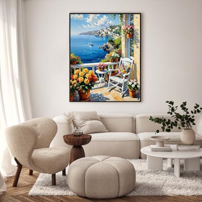 Paint by Numbers Kit for Adults, Coastal Balcony Painting, 16 x 20 Inch - Image 2