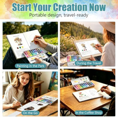 CraftyManor 3PCS Watercolor Workbook for Beginners, 50 Colors Water Color Paint Set with Palette & Brushes, Creative 36 Original Patterns Adult Coloring Book (50Color(I&M&T)) - Image 3