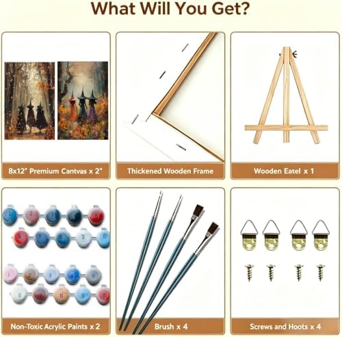 Fotasmua 2Pack Fall Framed Paint by Numbers Kit for Adults, Witch Paint by Numbers with Wood Easel, DIY Acrylic Adult Paint by Number Kits for Home Wall Decor 8x12 Inch - Image 5