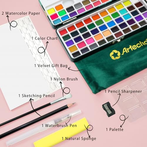 Artecho Watercolor Paint Set, 72 Colors with Metallics, Travel Case - Image 3