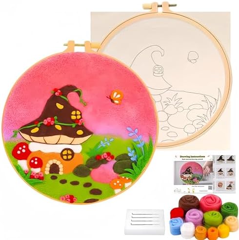 Hilsayum Mushroom Pattern Needle Felt Painting Kit,Felt Kits for Adults,Needle Felting Kits, Wool Felt Painting Wool Felting Picture Kit Beginner (Mushroom B) by Hilsayum
