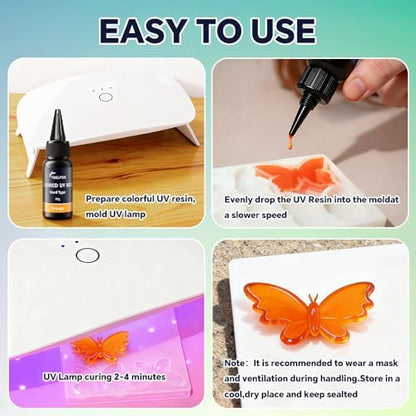 UV Resin, 24 Colors UV Curable Hard Resins, Colored & Fast Curing&Odorless and Clear UV Resins kit for Crafts, Jewelry Making, Colored Resin Casting and Coating (20g/0.68oz Each) - Image 5
