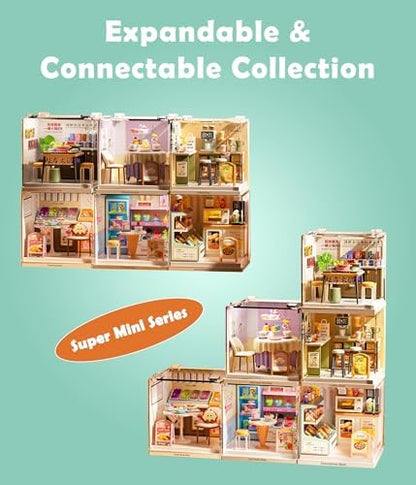 Convenience Store Miniature House Kit, Plastic DIY Dollhouse with Snacks & Hot Food Station, Stackable Transparent Dust Cover, Creative Desktop Decor for Adults Teens - Image 6