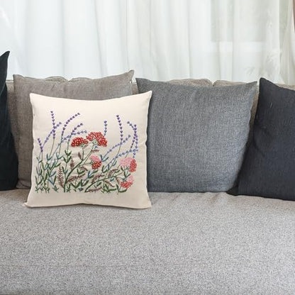 2 Set of Embroidery Pillow Kit Including Pillowcase Cover Cushion Case with Large Drawings and Zipper, Threads, Needles & Instruction Kits for Lace Crewel Craft, No Pillow Core (Lavender) - Image 5