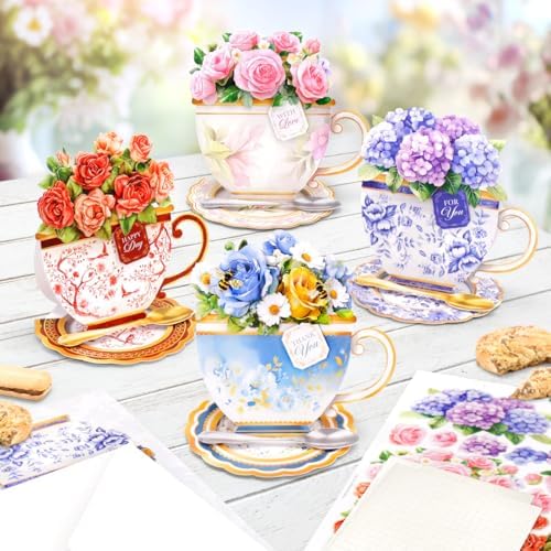 Katy Sue Teacup Bouquet Card Making Kit – Make 8 Freestanding Floral Teacup Easel Cards. Contains Shaped Cards, Die-Cut Decoupage, Adhesive Foam Pads, Envelopes & Instructions for Card Making Supplies - Image 5