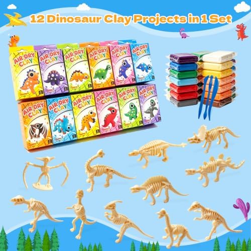 DMTXCRP Air Dry Clay Dinosaur Kit for Kids, 12 Dino Skeleton Craft Set - Image 2