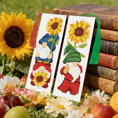 ACRNIGHEET 6PCS Cross Stitch Bookmark Kit for Beginner Gnome Stamped Cross Stitch Kits Needlepoint Kit for Adults DIY Tassel Embroidery Bookmark Kits with Instructions Craft Gift 8.5"x3" 11CT - Image 6