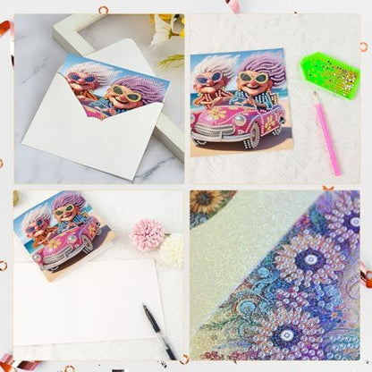 MVVMTOP 6pcs Diamond Painting Greeting Cards for Blessings and Wishes, Grandma DIY Special Shape Crystal Diamond Art Partial, Surface flash Paper Material, DIY Gifts for Christmas Thanksgiving Day - Image 4