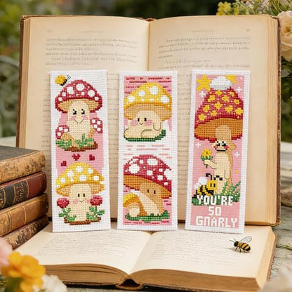 ORIGACH 6 Set Pink Mushroom Cross Stitch Bookmark Kit for Beginner - Image 6