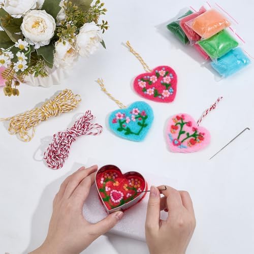 ORIGACH 5 Set Floral Heart Needle Felting Kit for Beginners DIY Wool Felted Heart Shape Ornaments Craft Kit for Adults with Instruction, Felting Foam Mat, DIY Needle Felting Supply - Image 4