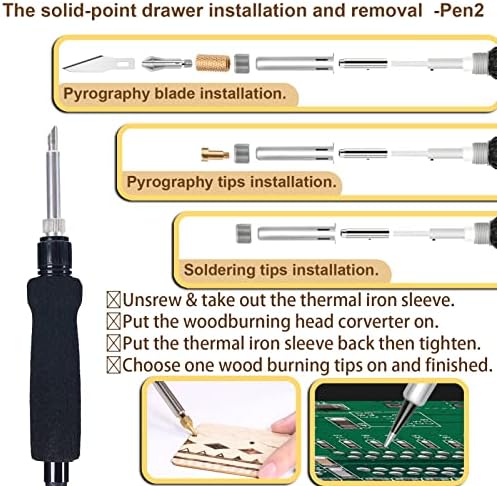 Wood Burning Kit, Pyrography Wood Burning Kit with 2 Wood Burning pens, 78 Pcs Wood Burning Tool with 20 Detailer Nibs, 51 Solid-Point Tips, Wood Burner for Embossing Carving Soldering - Image 5