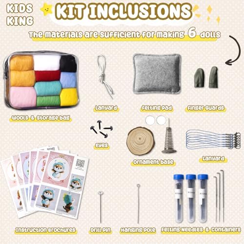 KIDS KING Needle Felting Kit for Beginners & Adults – 6 Piece of Shiba Inu Plush Dolls DIY with Instruction, Material Tools: Wool, Needles, Felting Pad, Arts & Craft Set for Handicraft Beginners - Image 2