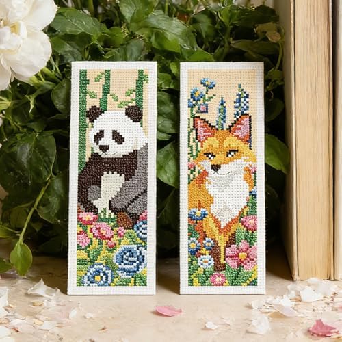 INFUNLY 6Pcs Animal Cross Stitch Bookmark Kit 3x8.5 Inch Stamped Embroidery Kit for Adults with Backing Felt Floss Pre Printed Fabric Needlepoint Bookmark Set DIY Craft Gift for Readers Writers - Image 6