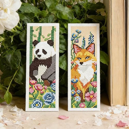 INFUNLY 6Pcs Animal Cross Stitch Bookmark Kit 3x8.5 Inch Stamped Embroidery Kit for Adults with Backing Felt Floss Pre Printed Fabric Needlepoint Bookmark Set DIY Craft Gift for Readers Writers - Image 6