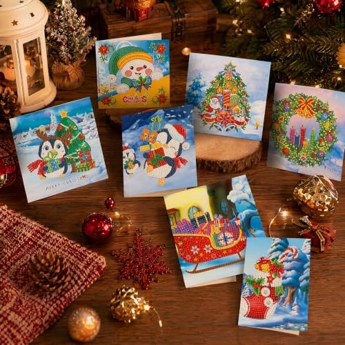 8PCS Winter Cartoon DIY Greeting Card Kits with Envelopes Diamond Art Greeting Cards Diamond Art Cards Kits for Adults DIY Crafts Family Friend Gifts - Image 3