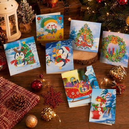 8PCS Winter Cartoon DIY Greeting Card Kits with Envelopes Diamond Art Greeting Cards Diamond Art Cards Kits for Adults DIY Crafts Family Friend Gifts - Image 3