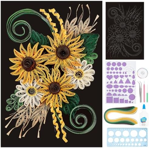 WEBEEDY Paper Quilling Kit DIY Sunflower Paper Filigree Kit with Quilling Strips Tool and Supplies Paper Quilling Set for Beginners Handmade Crafts Modern Room Wall Art Decor Gift,21×27.9cm/8.3×11" by WEBEEDY